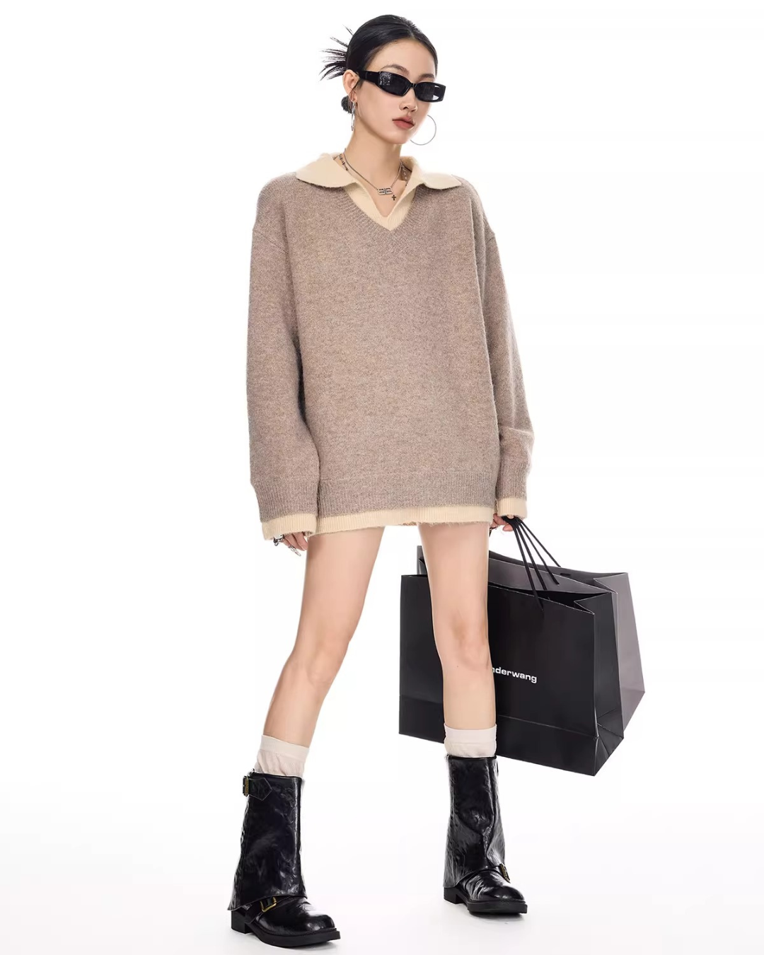 Layered V-Neck Oversized Sweater