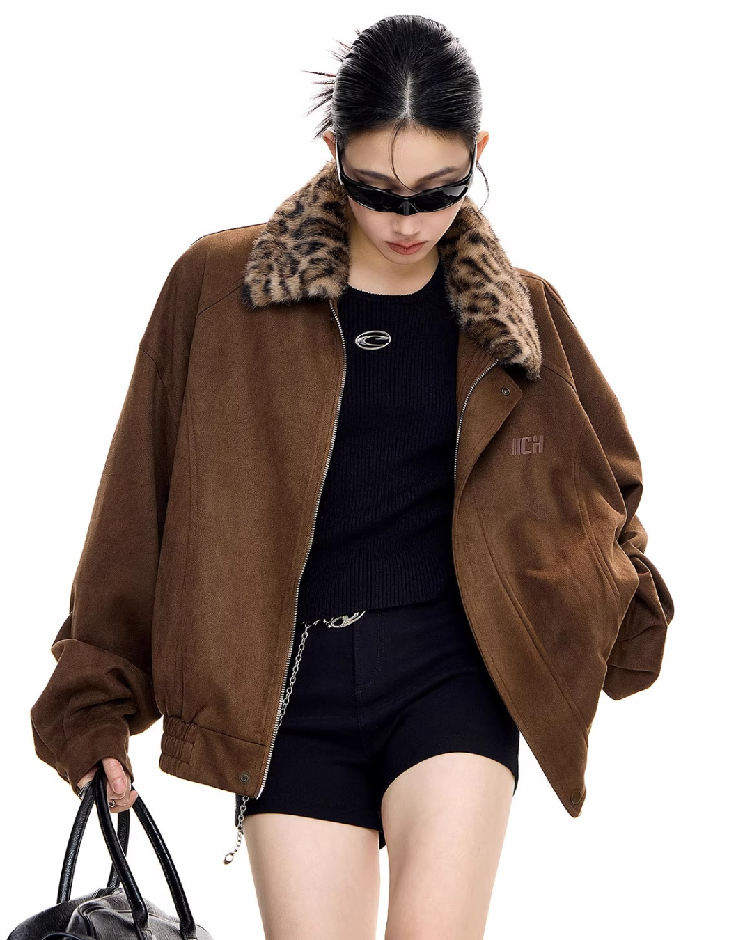 Leopard Collar Suede Jacket