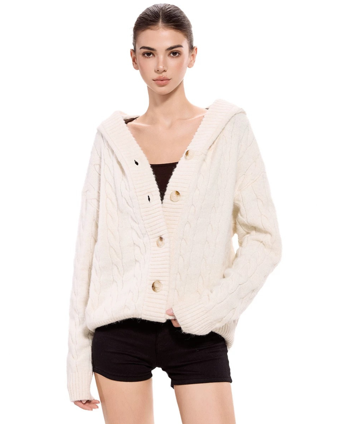 Hooded Cable Cardigan