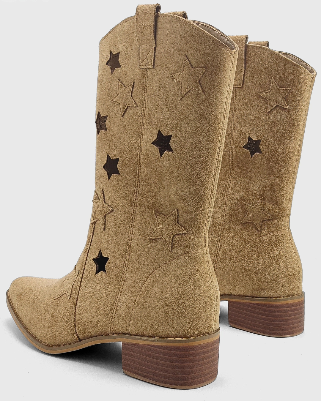 Star Cut Suede Western Boots[Beige]