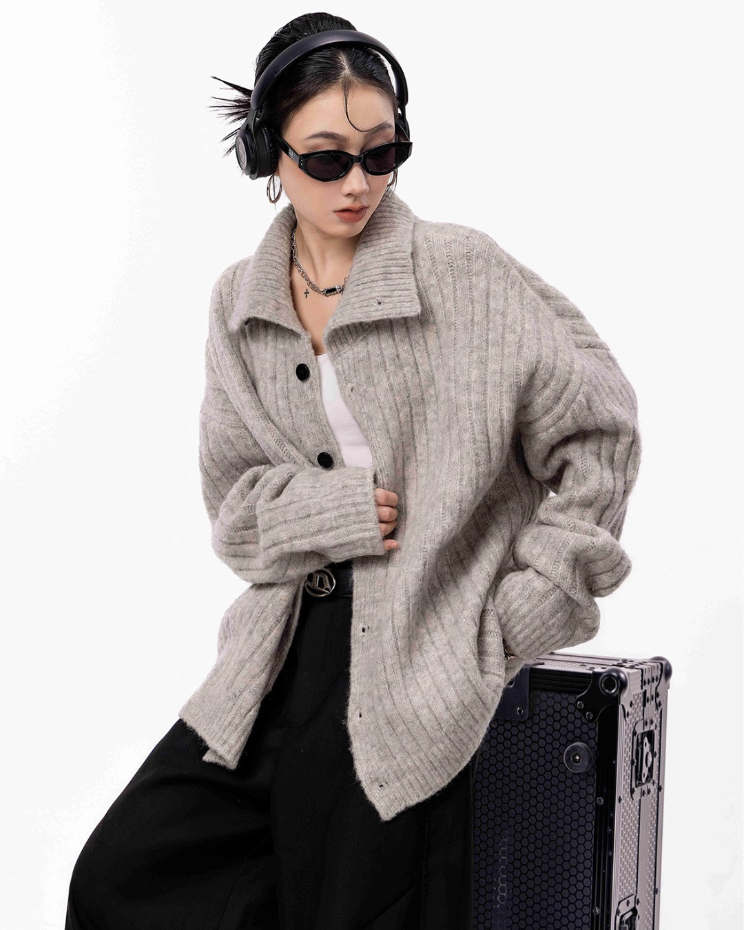Rib Knit Collared Cardigan