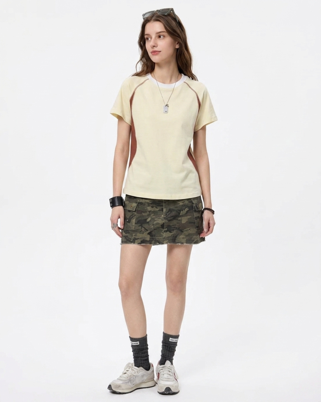 Seam Detail Raglan Color Block Tee