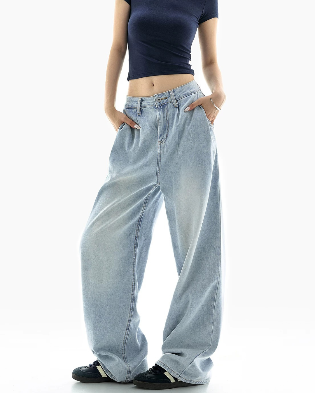 Faded Blue Baggy Wide Jeans