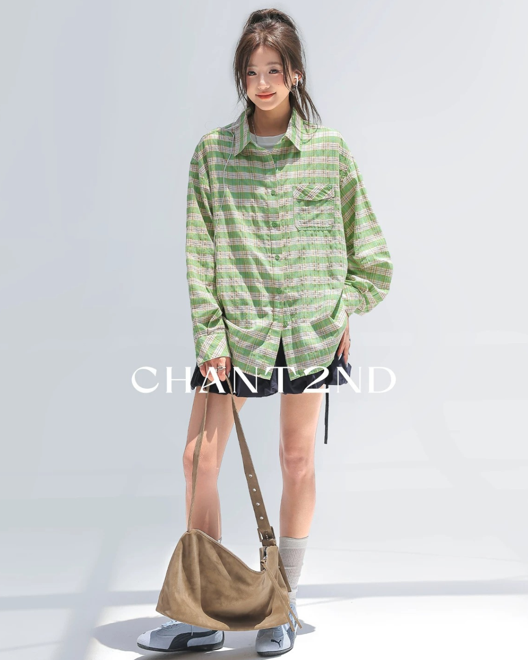 Green Plaid Oversized Pocket Shirt
