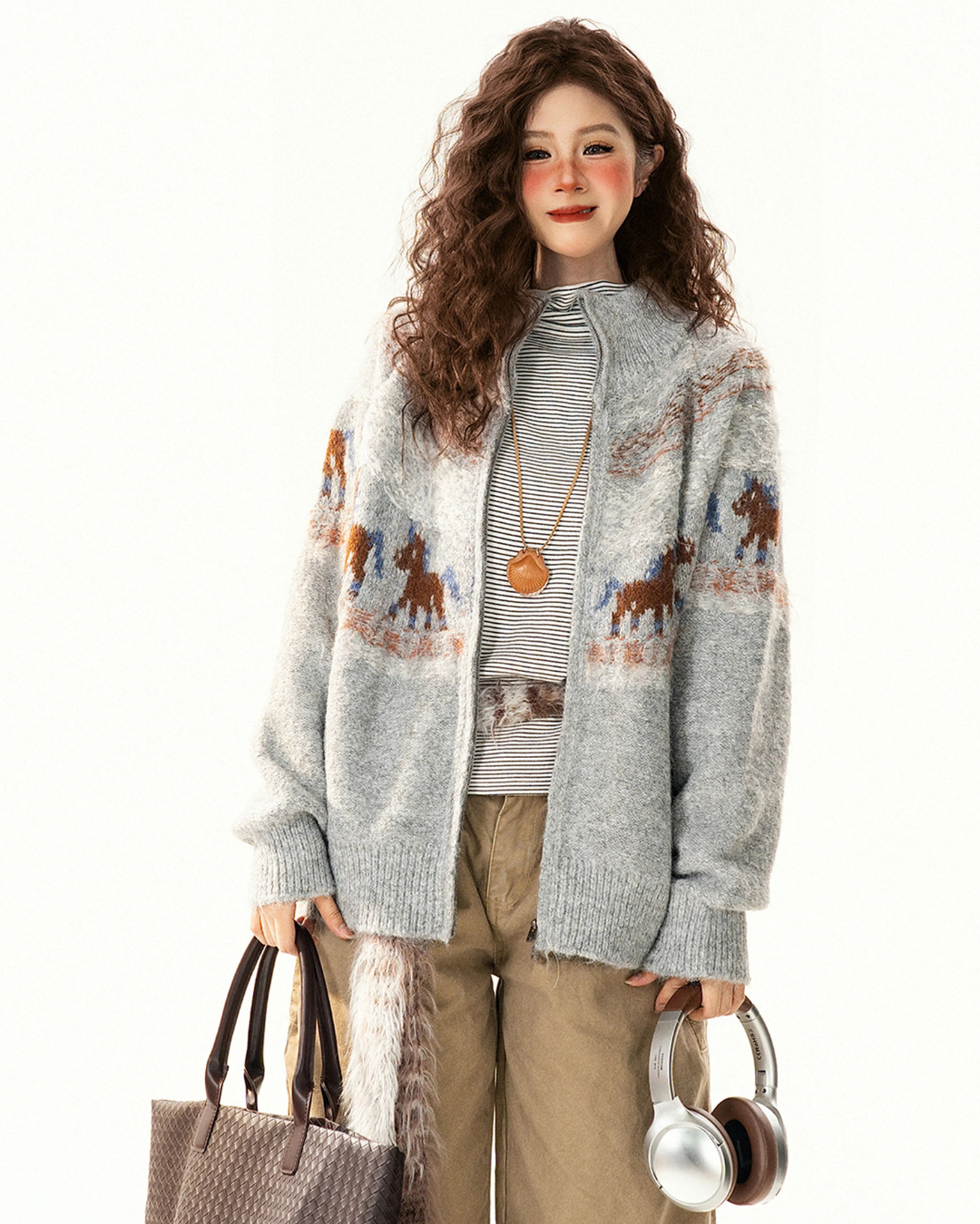 Horse Fair Isle Zip Knit