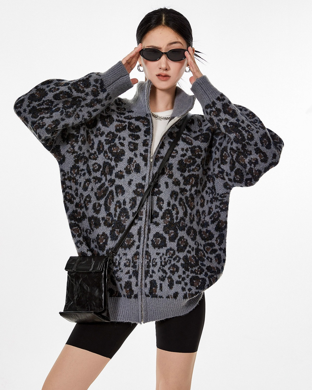 Leopardish Knit Zip Jacket
