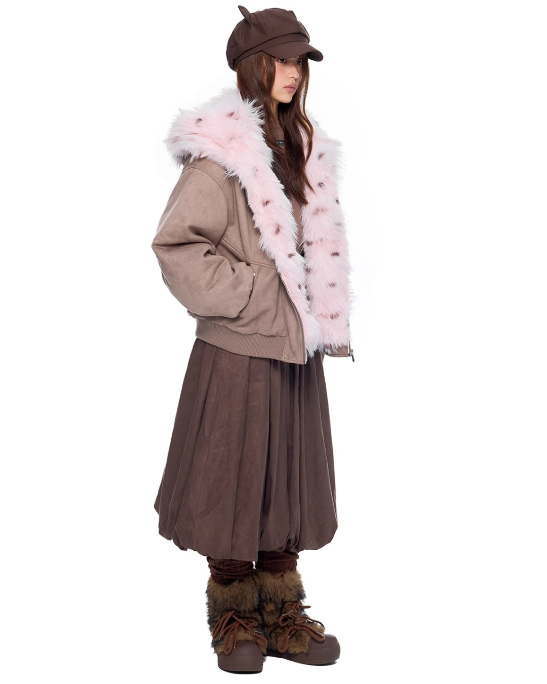 Faux Fur Suede Zip Jacket