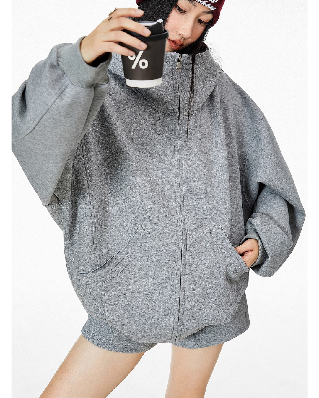 High Neck Essential Zip Hoodie