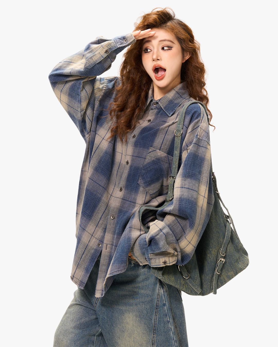 Indigo Shadow Plaid Oversized Shirt