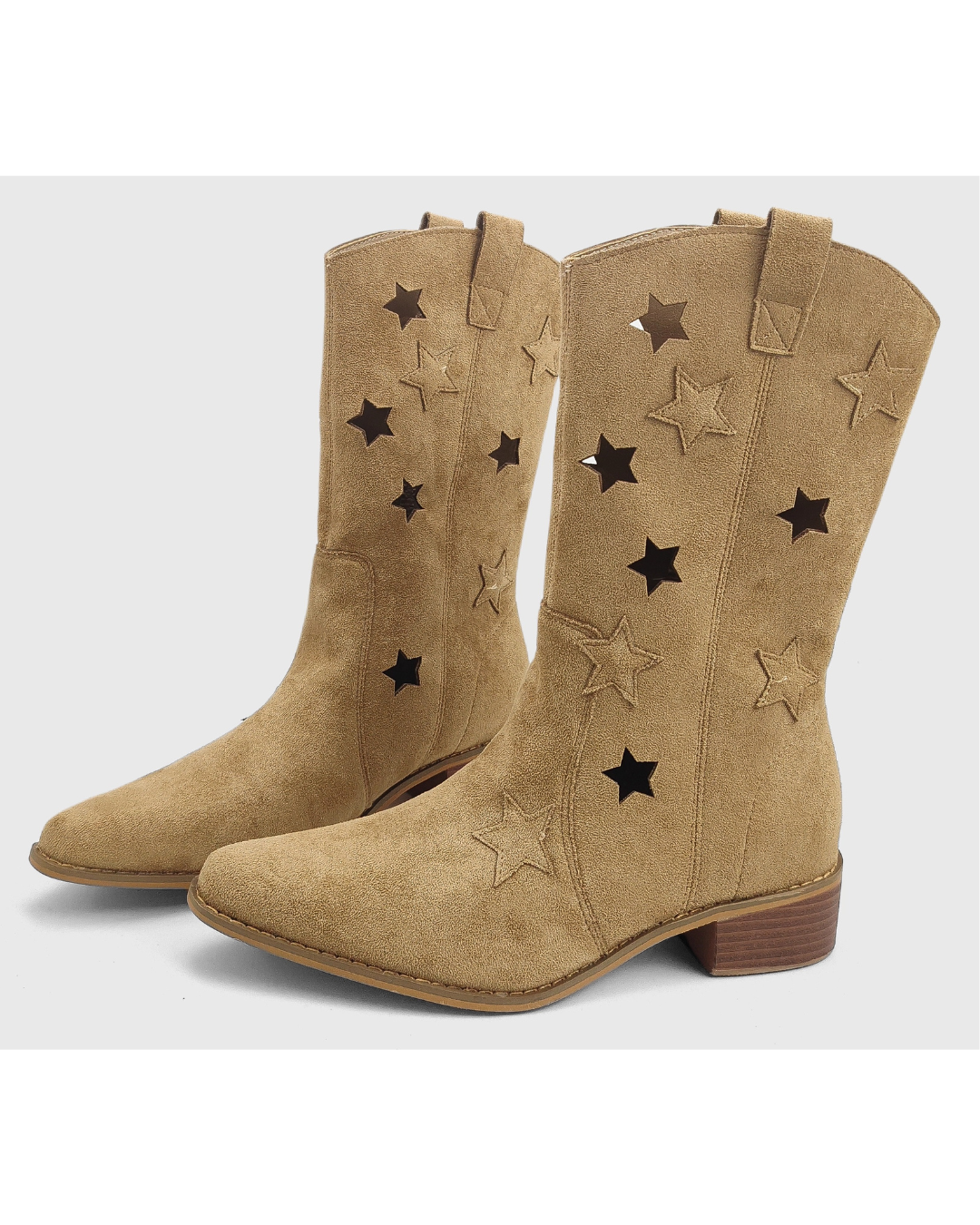 Star Cut Suede Western Boots[Beige]