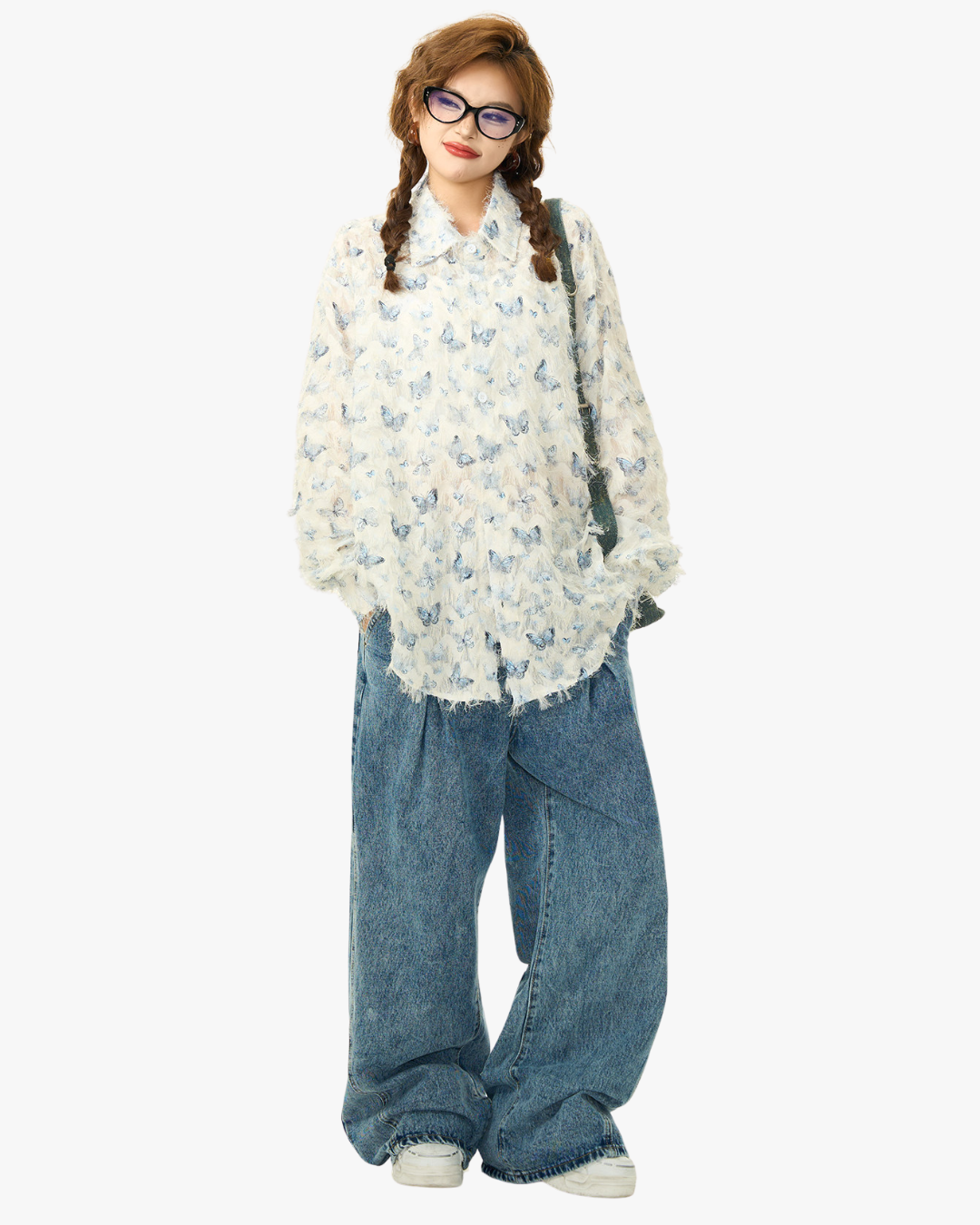 Butterfly Pattern Fringed Tulle Shirt