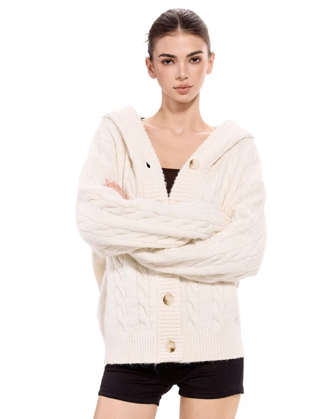 Hooded Cable Cardigan