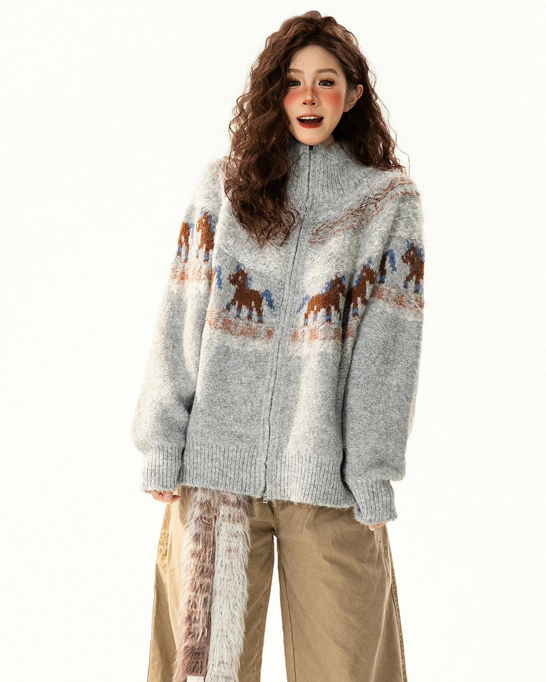 Horse Fair Isle Zip Knit