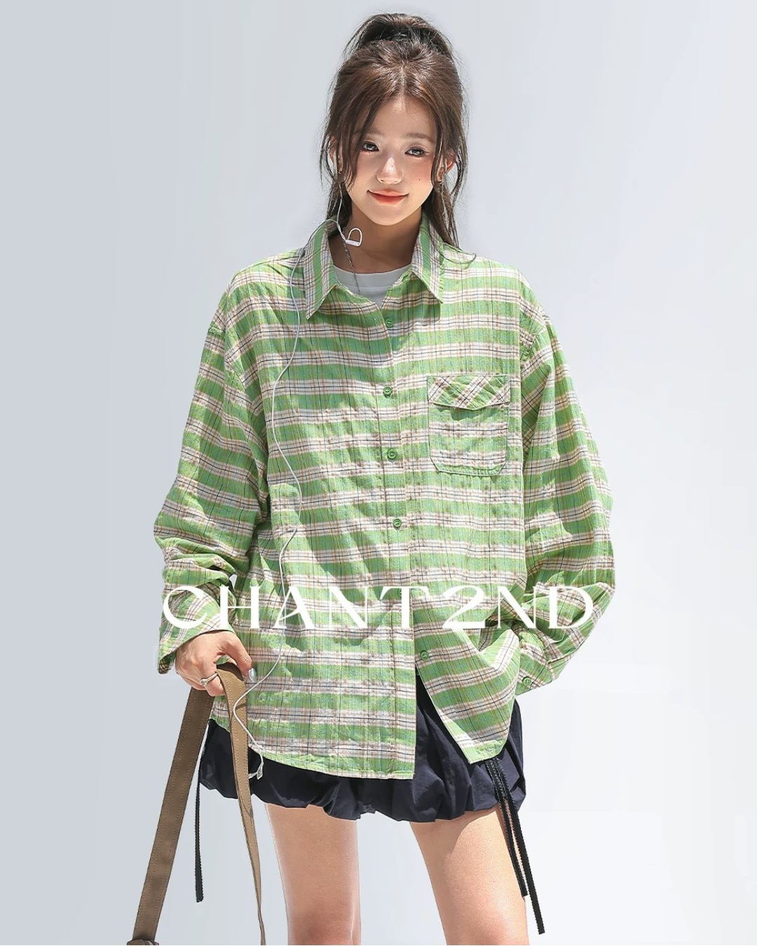 Green Plaid Oversized Pocket Shirt