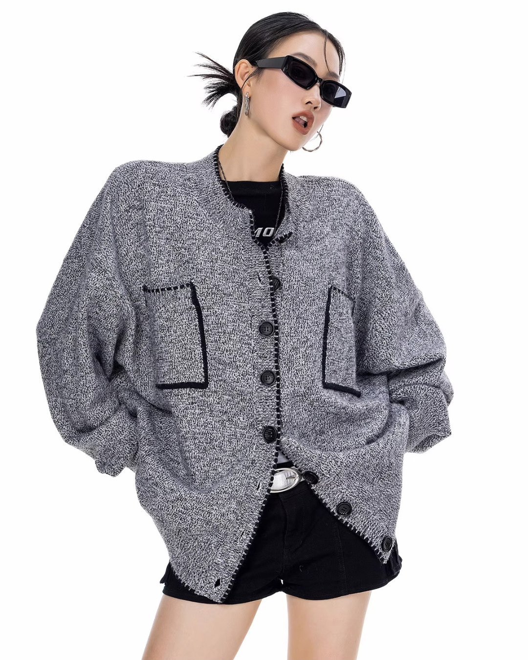 Contrast Stitch Knit Cardigan