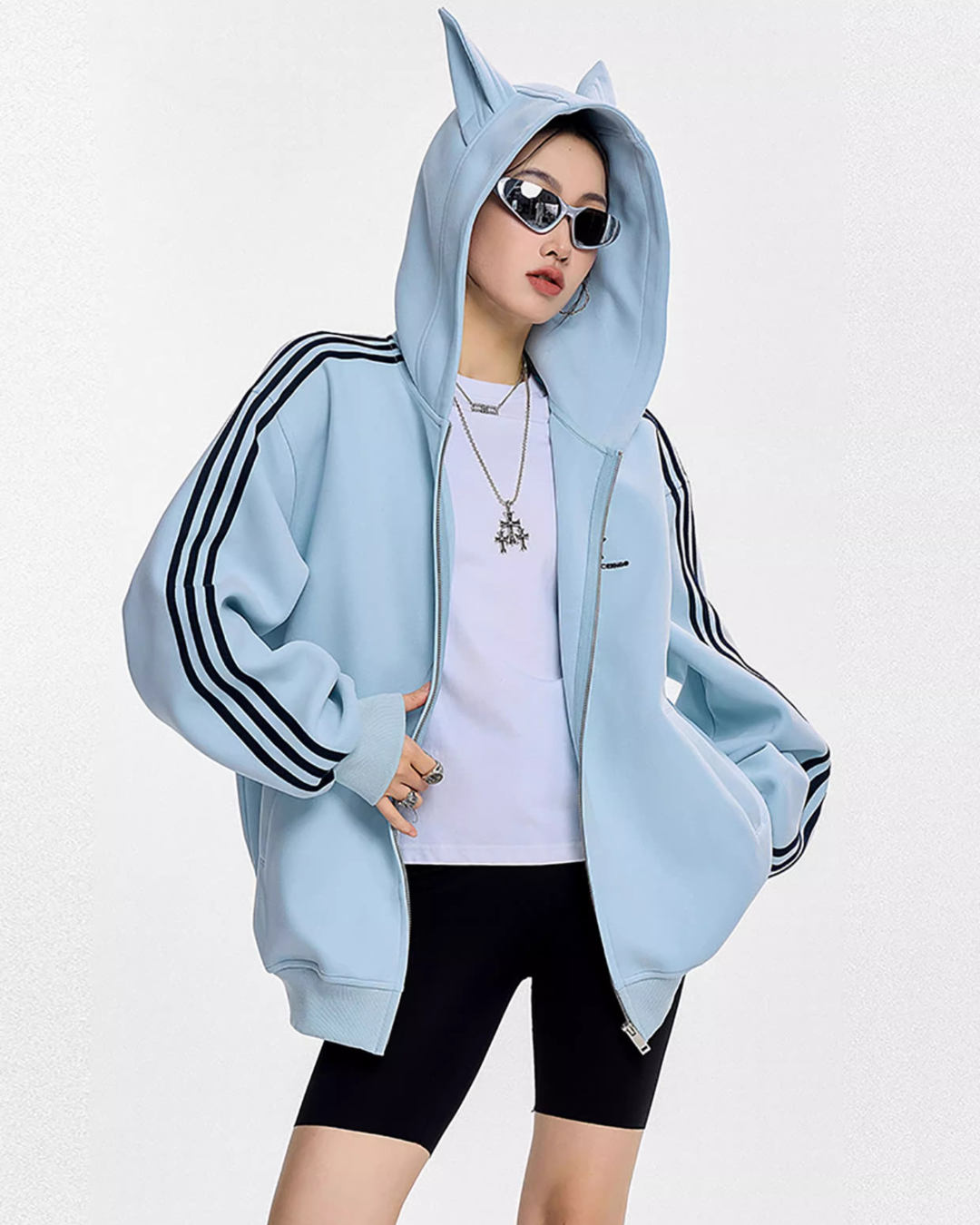 Cat Ear Line Track Zip Hoodie