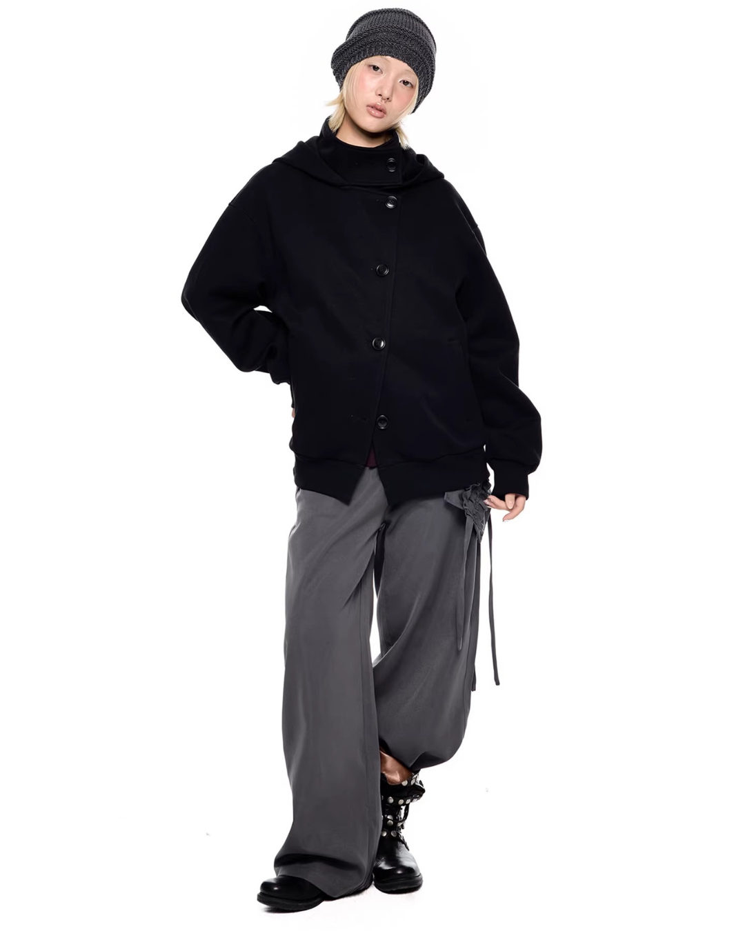 Asymmetric Button Hoodie Jacket