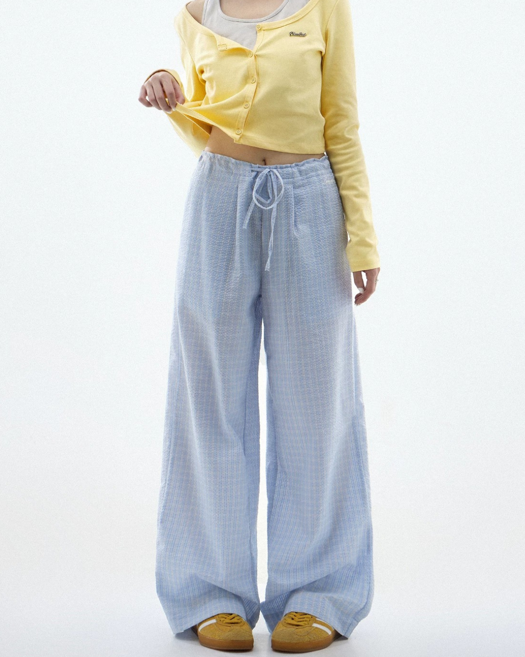 Sheer Textured Balloon Wide Trousers