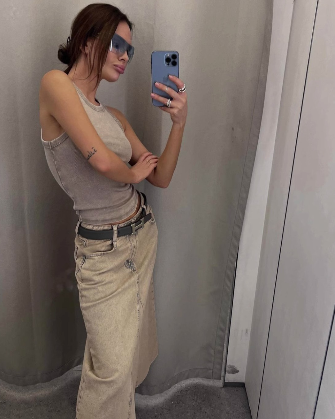 Washed Blue Denim Skirt