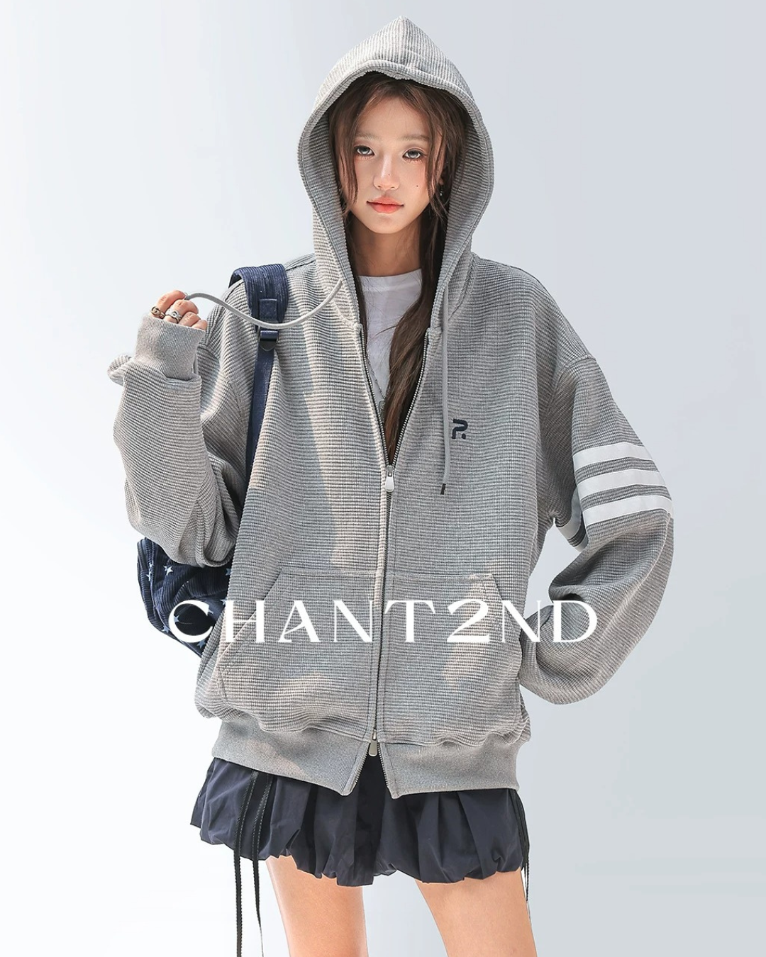 Waffle Stripe Zip-Up Hoodie