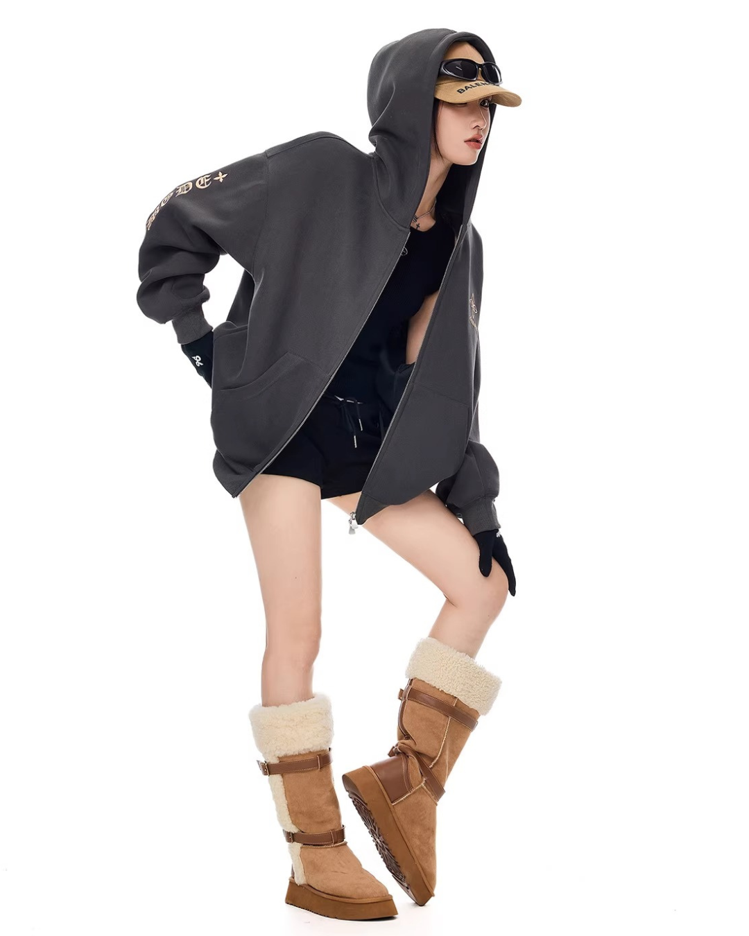 Bold Lettering Zip Hoodie