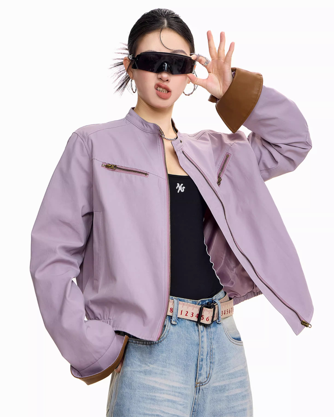 Contrast Lining Moto Jacket