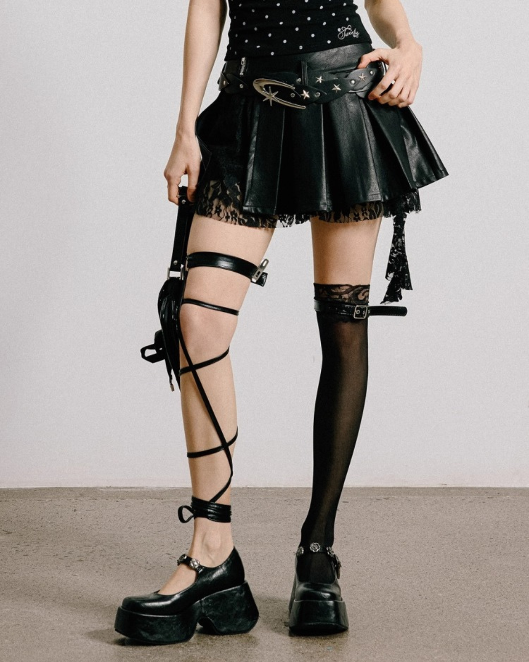 Vegan Leather Pleats Mini Skirt