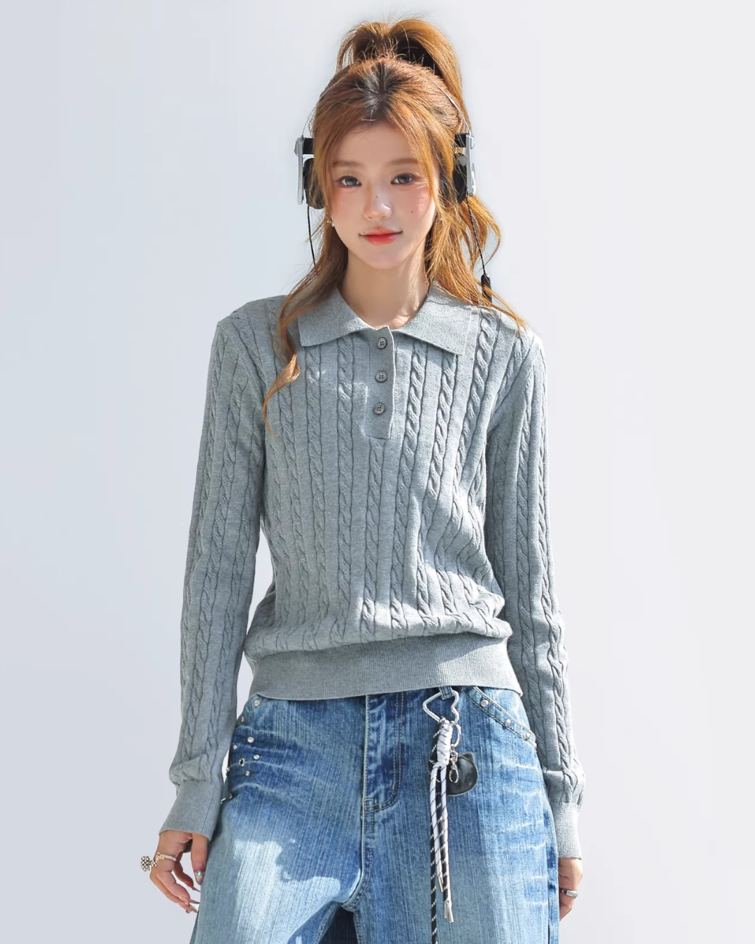 Soft Cable Collared Knit