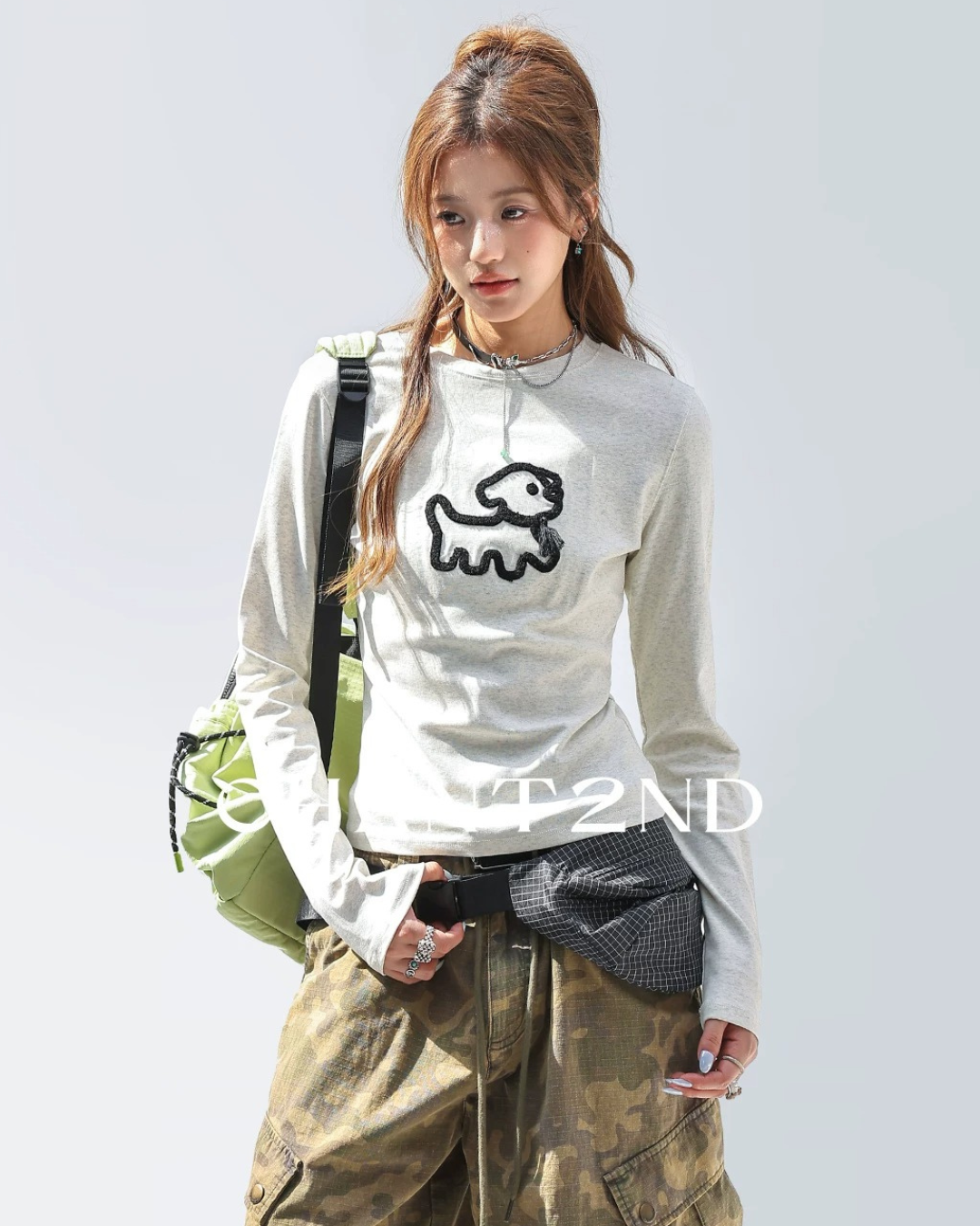 Line Art Dog Applique Knit Tee
