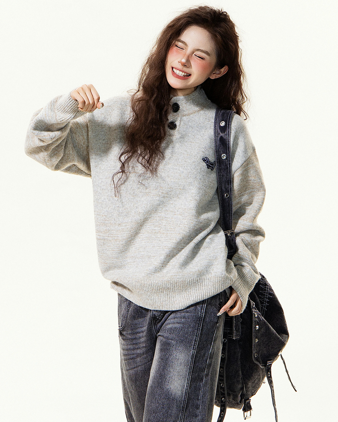 Mock Neck Button Knit