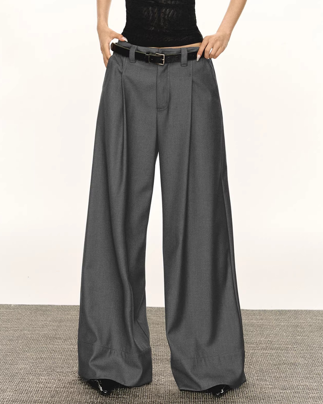 Double Pleated Wide-Leg Slacks