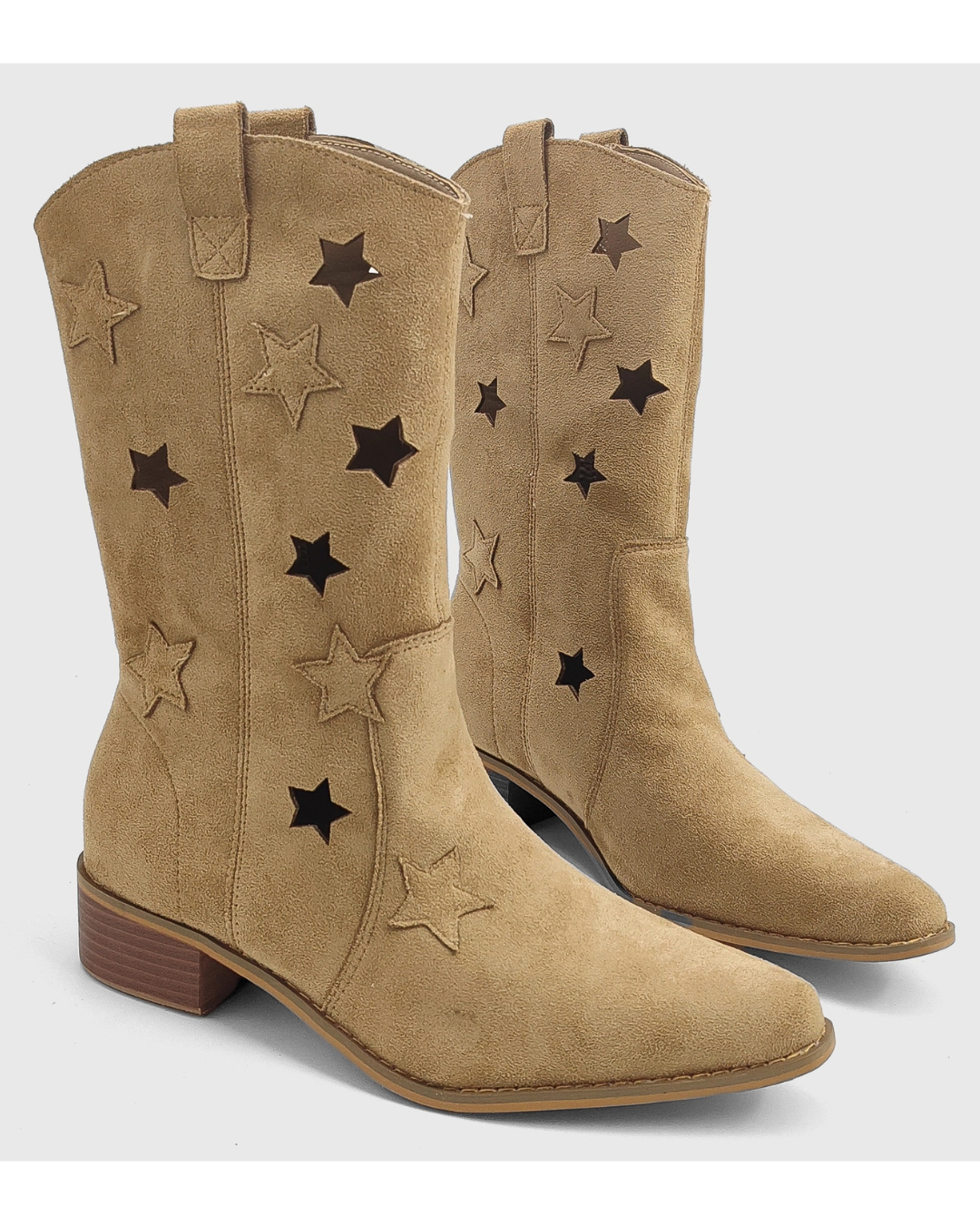 Star Cut Suede Western Boots[Beige]
