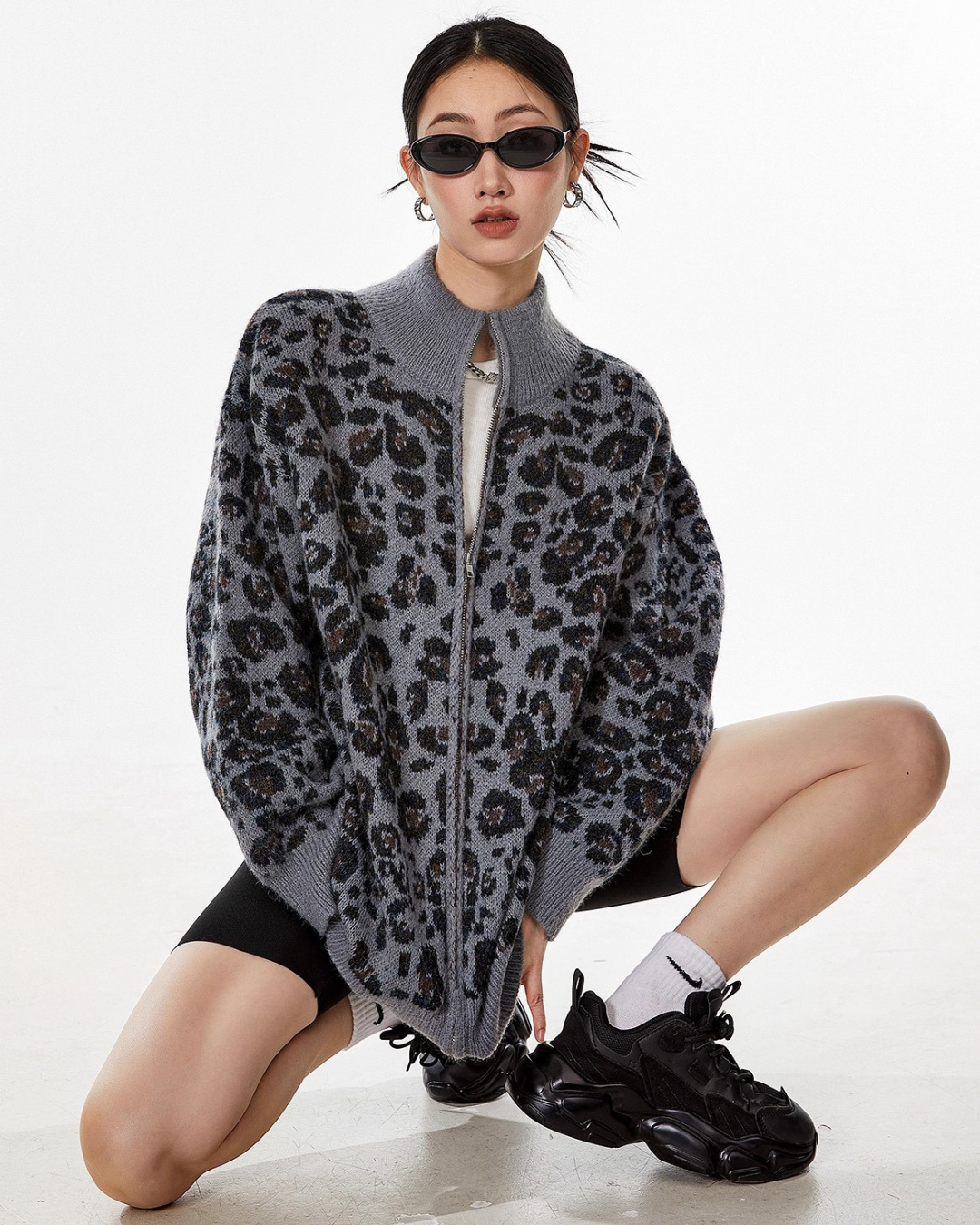 Leopardish Knit Zip Jacket
