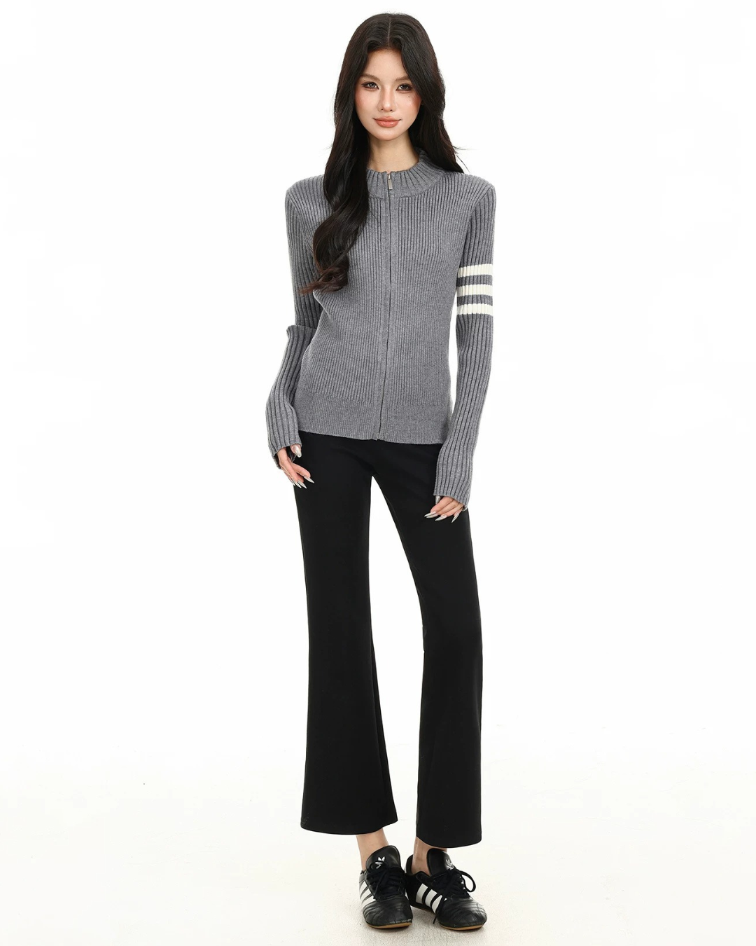 Ribbed Varsity Zip-up Knit