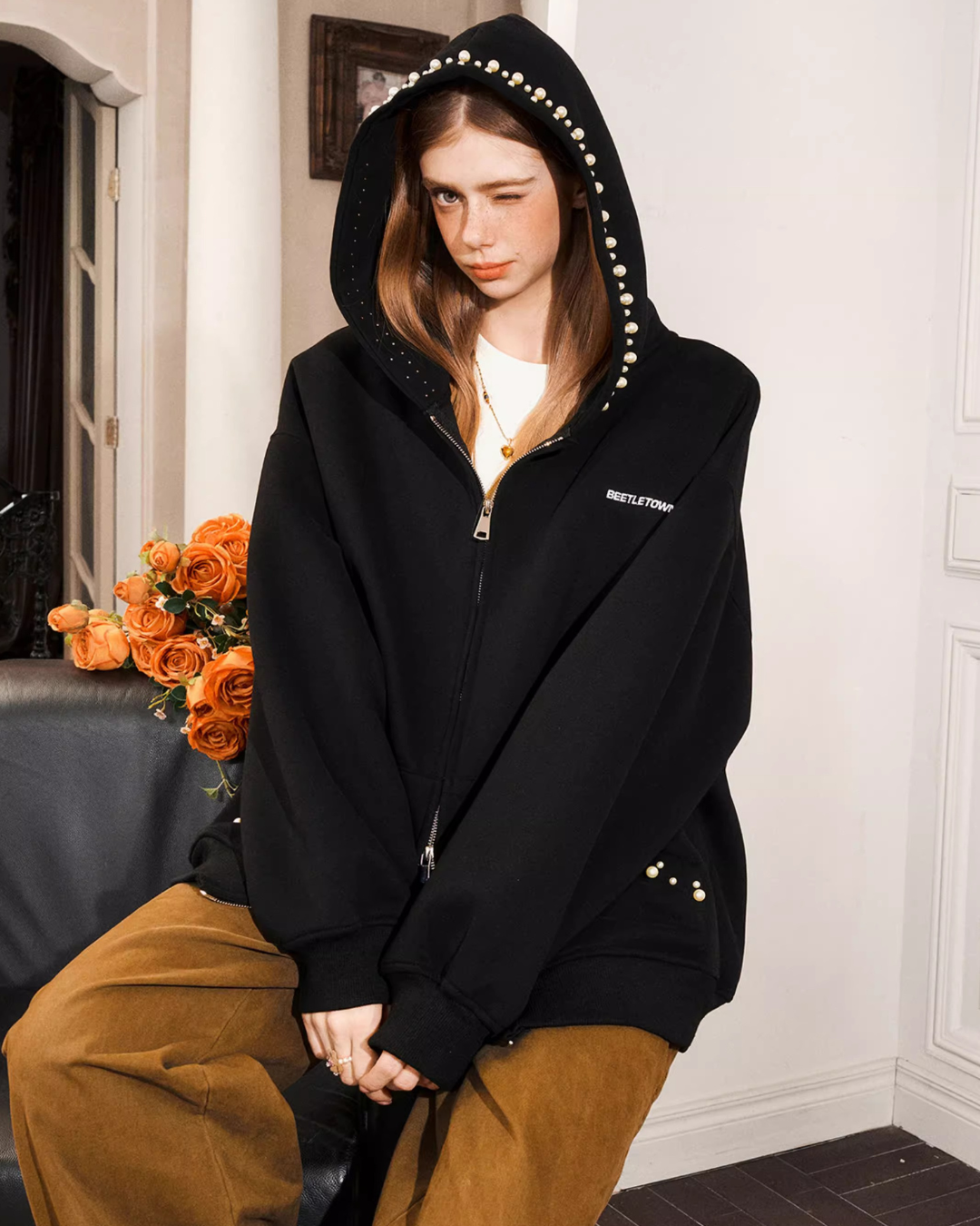 Pearl Trim Zip Hoodie