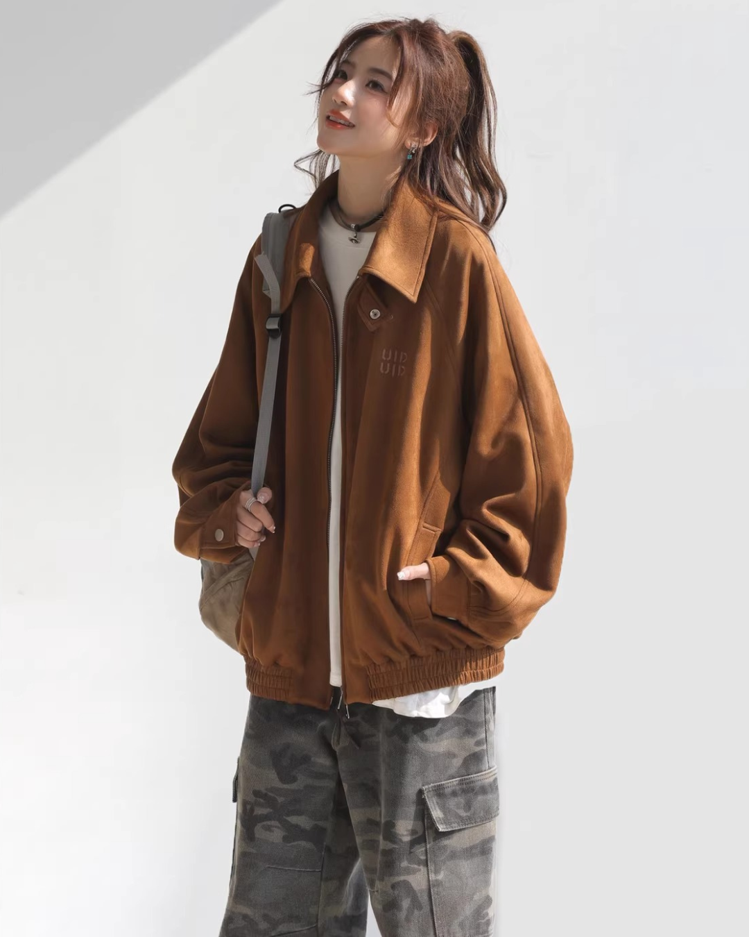 Vintage Suede Touch Bomber Jacket