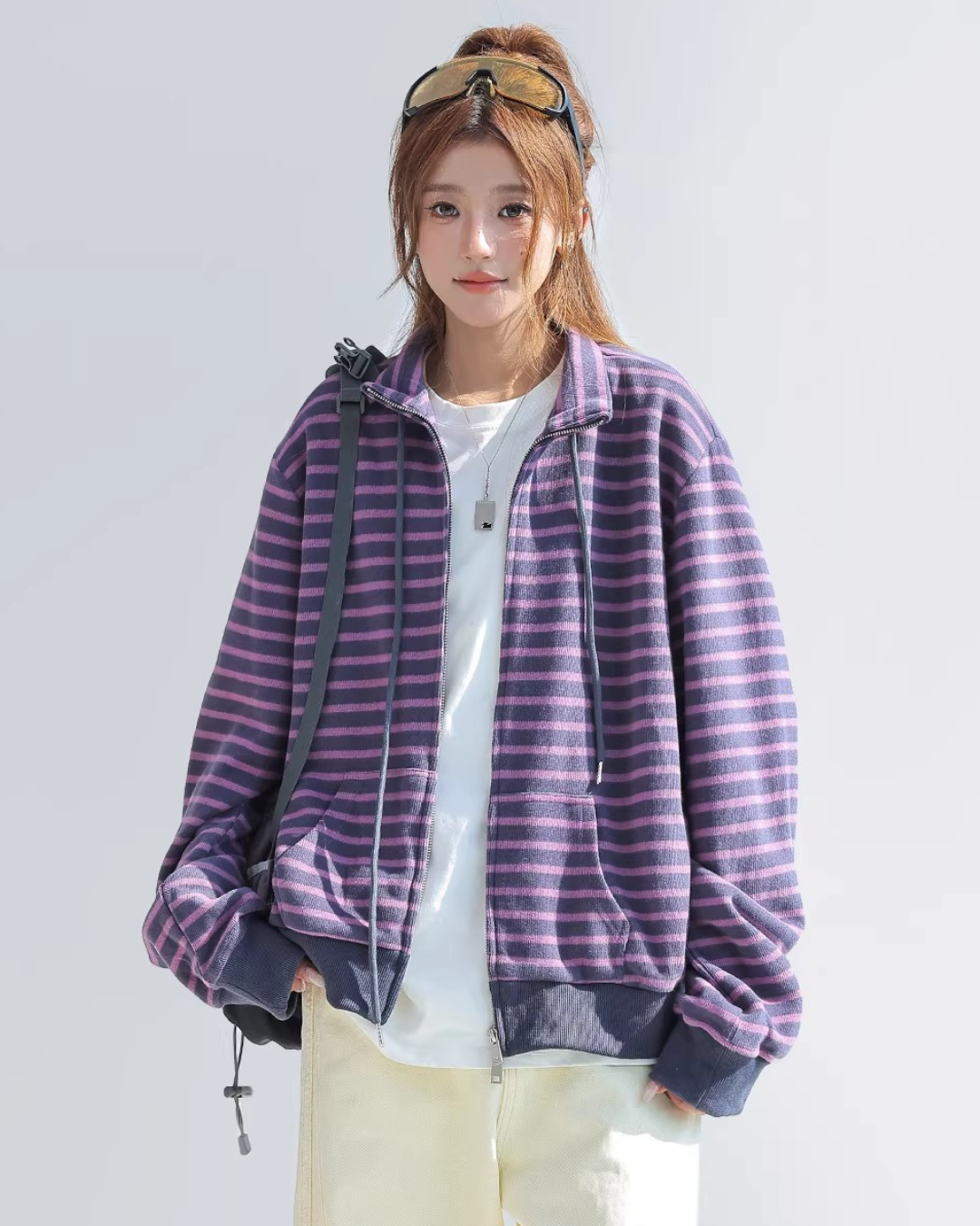Mono Stripe Zip-Up Hoodie