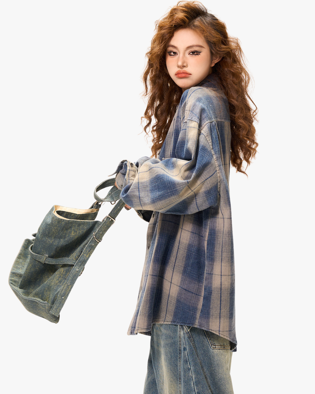Indigo Shadow Plaid Oversized Shirt