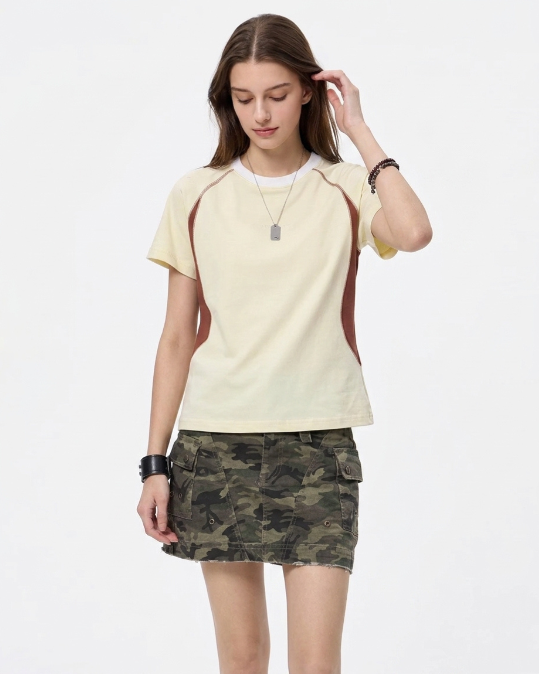 Seam Detail Raglan Color Block Tee