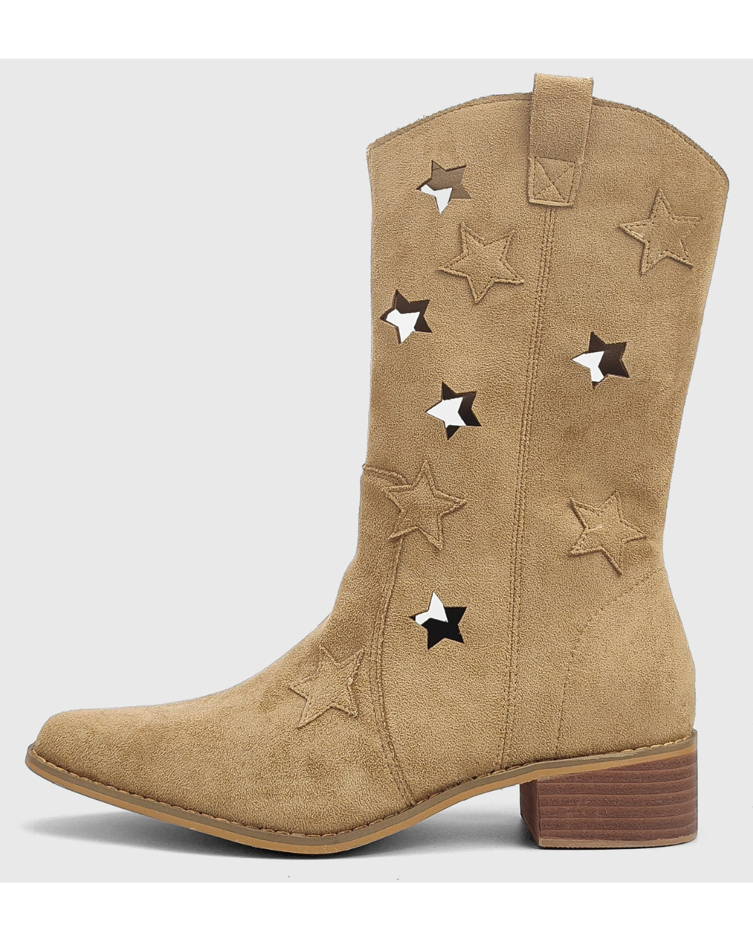 Star Cut Suede Western Boots[Beige]