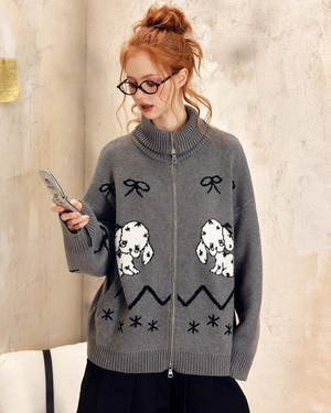 Playful Jacquard Zip Cardigan