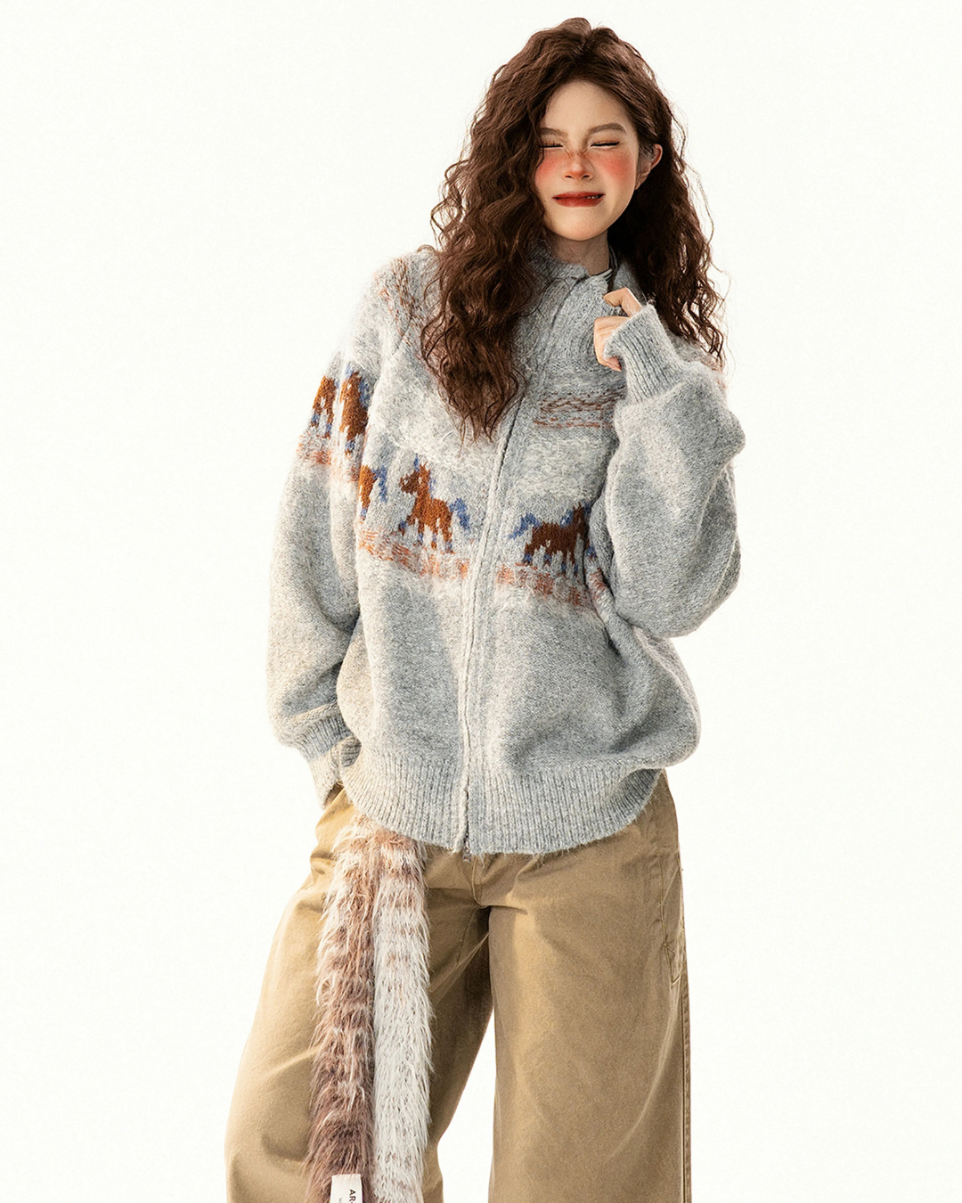 Horse Fair Isle Zip Knit