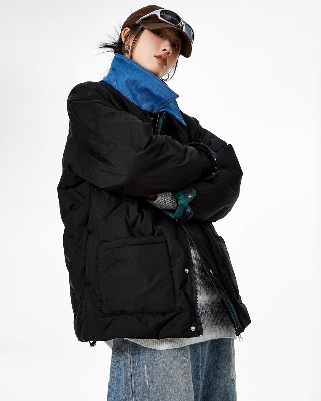 Contrast Collar Padded Jacket