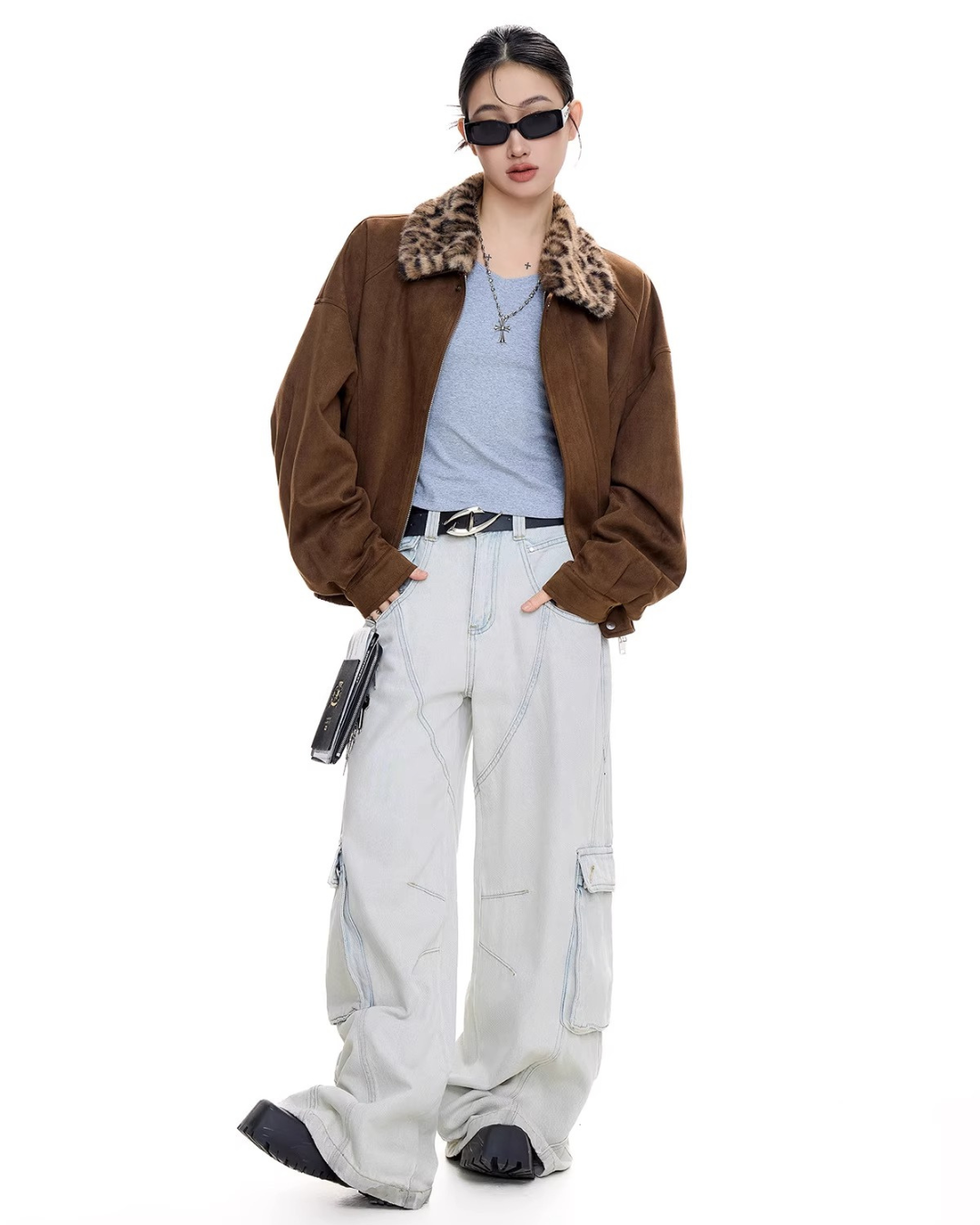 Leopard Collar Suede Jacket