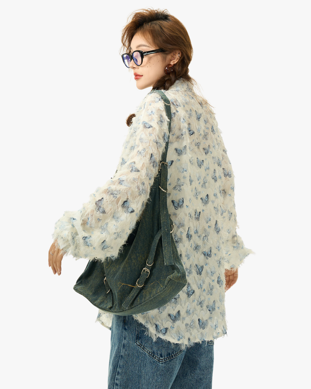 Butterfly Pattern Fringed Tulle Shirt