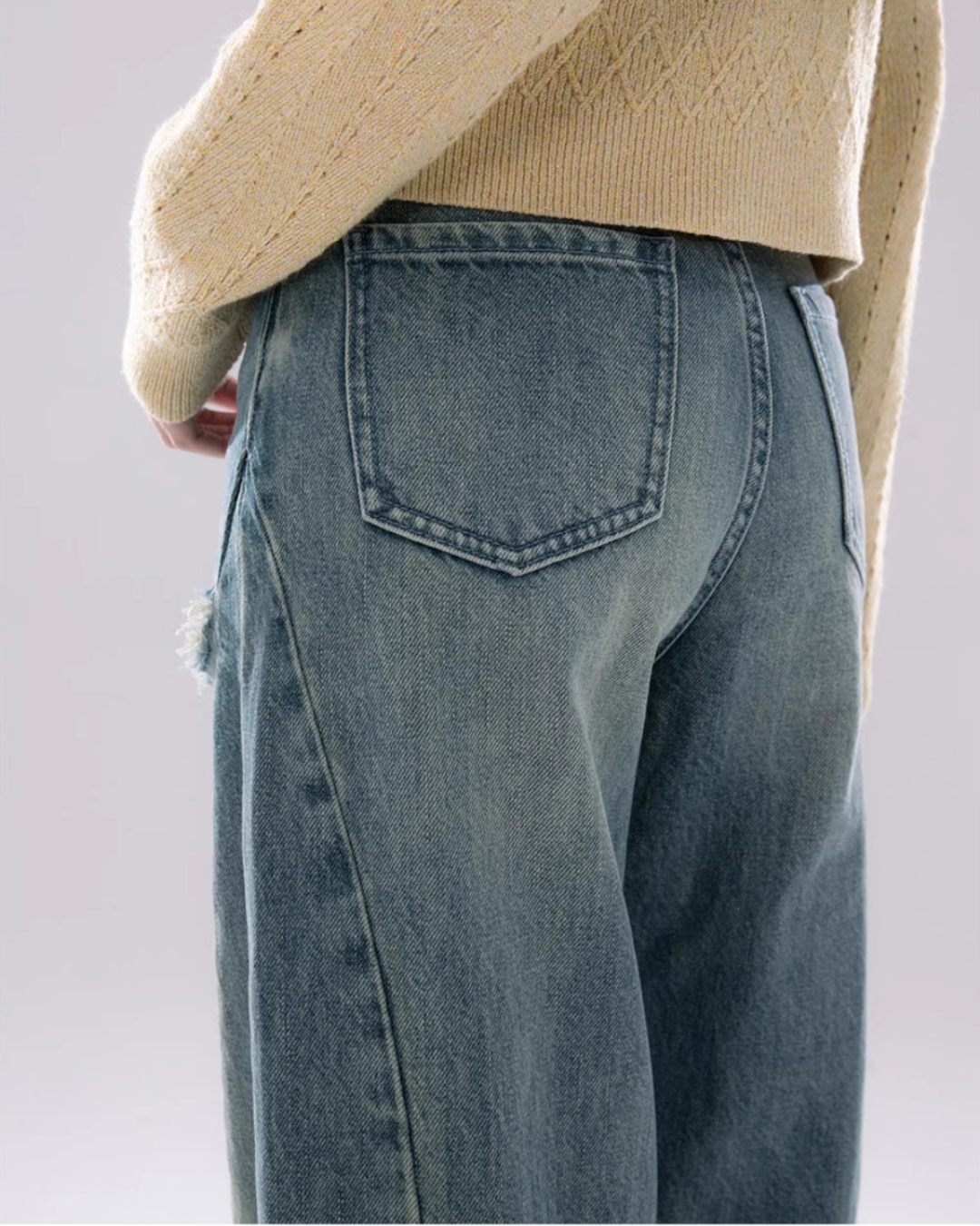 Damaged & Lace Patch Wide Denim