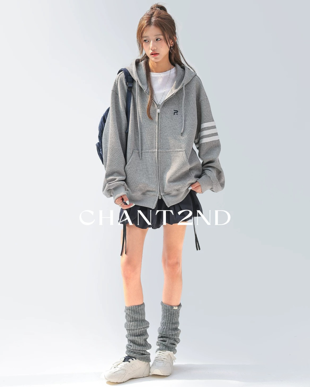 Waffle Stripe Zip-Up Hoodie