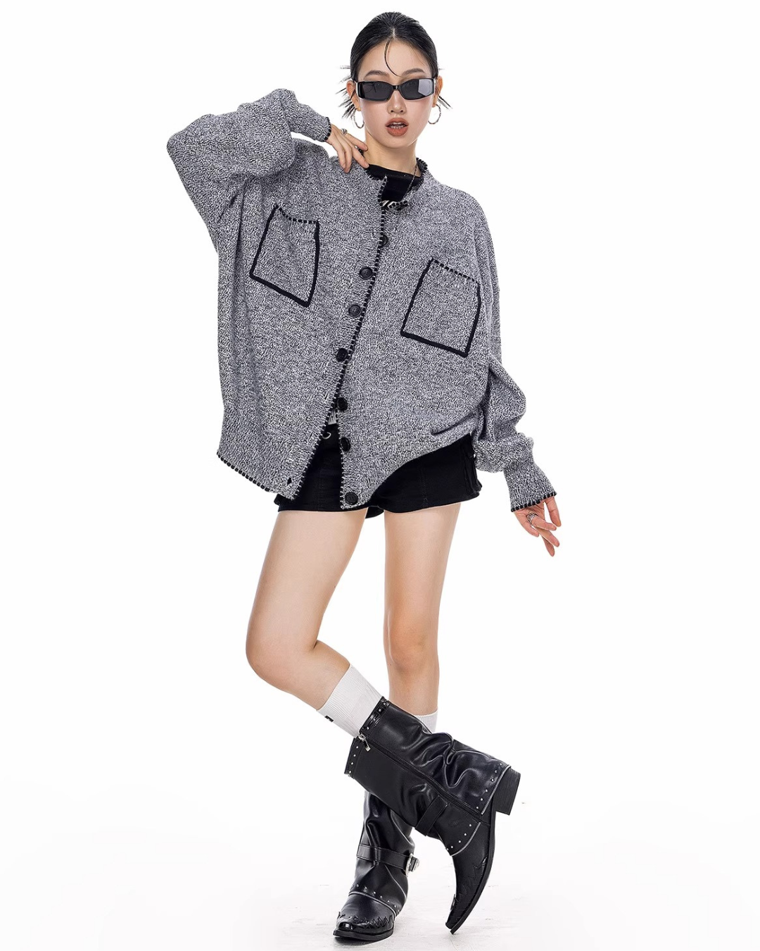 Contrast Stitch Knit Cardigan