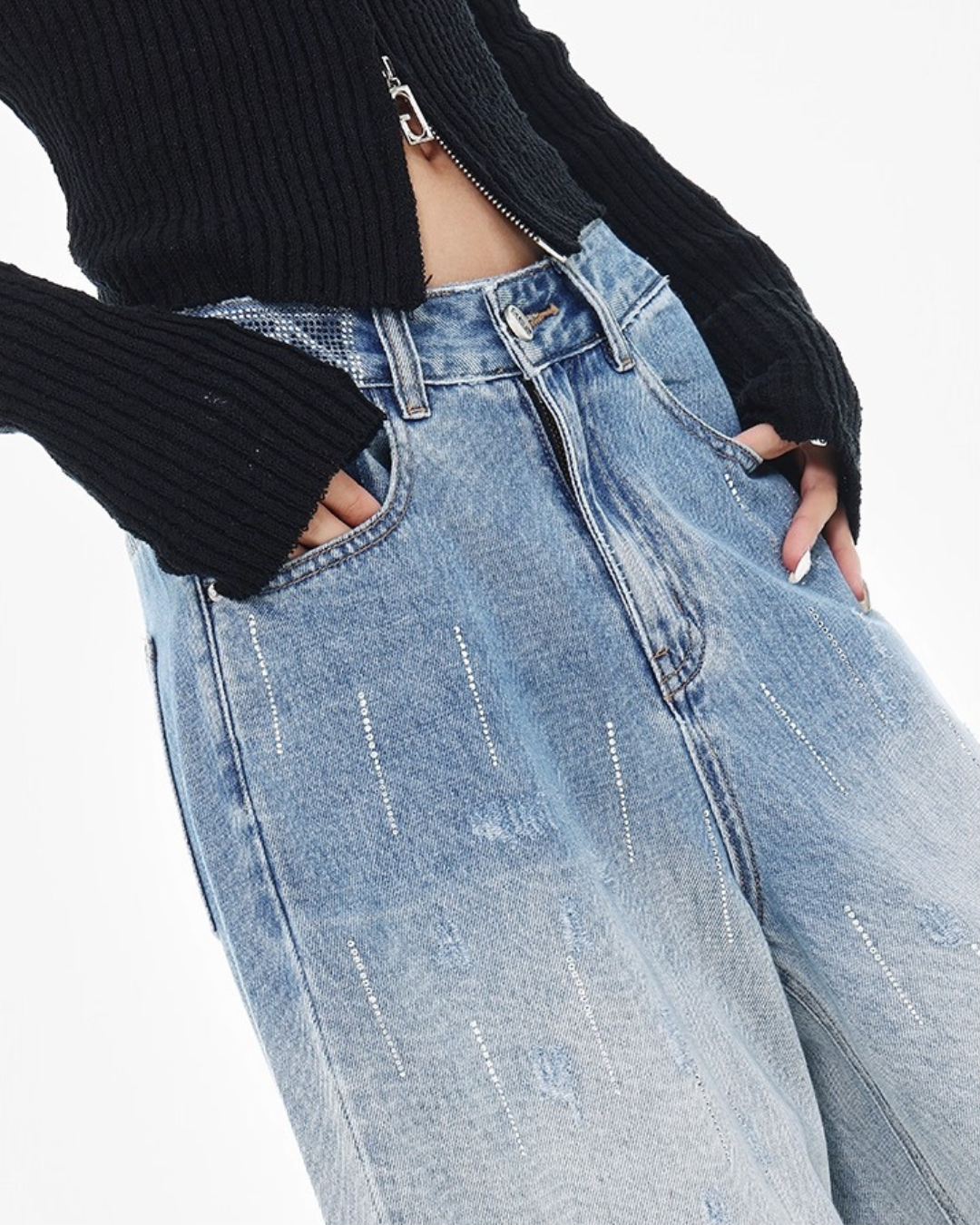 Distressed Fade Wide Jeans