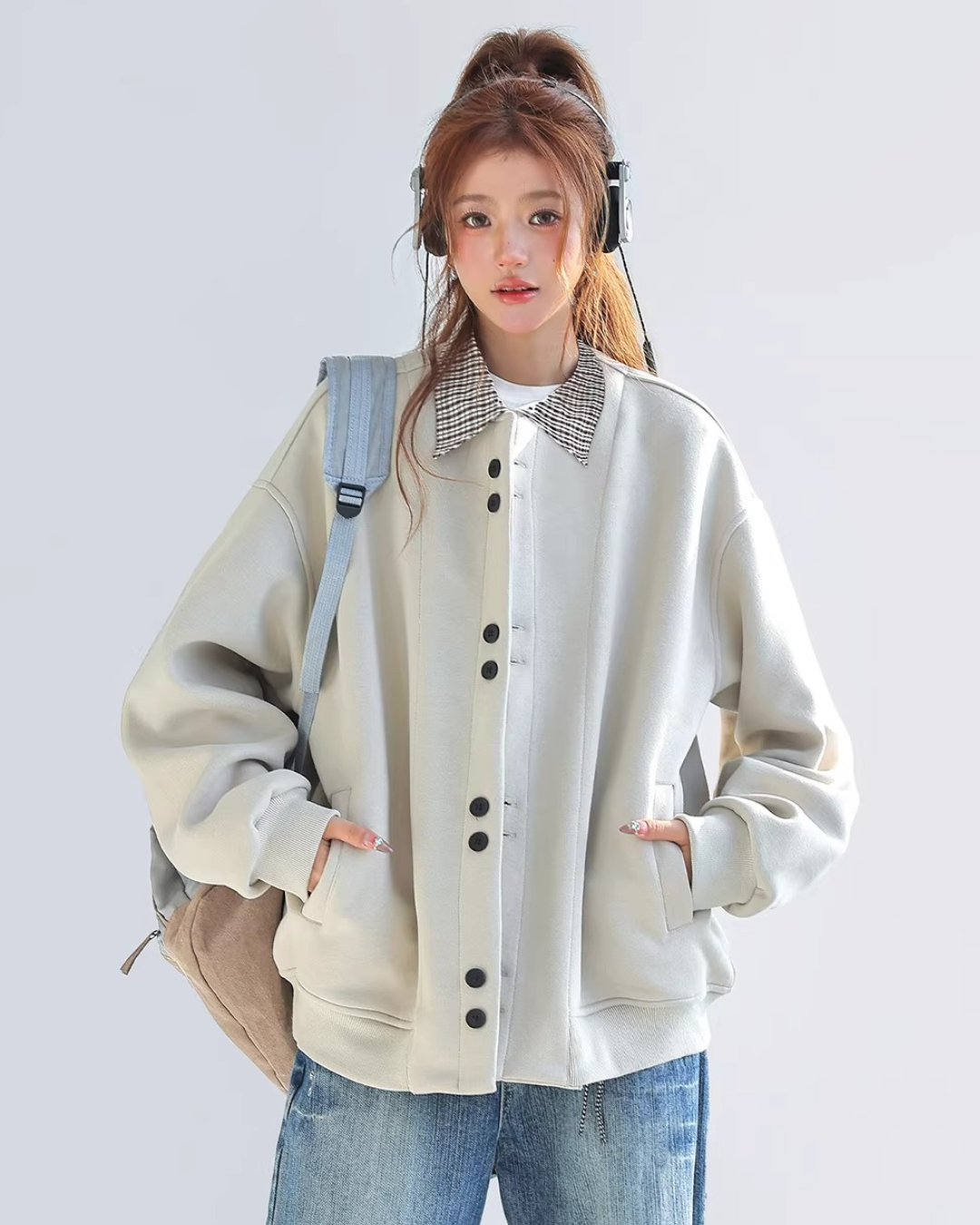 Plaid Accent Varsity Jacket